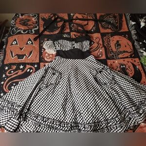 Hell Bunny Black and White Gingham Halter Dress Size S Heart Shaped Pockets